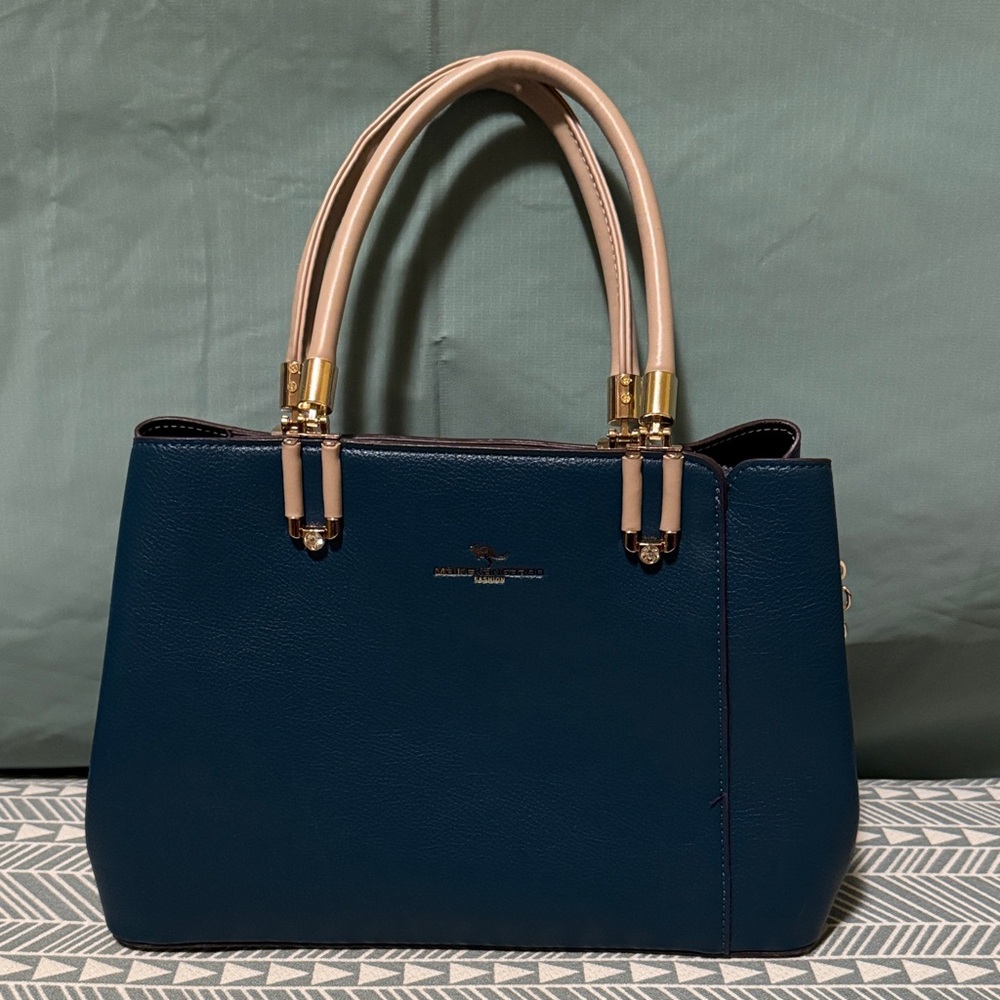 Ralph Lauren Navy Satchel with Cream Handles